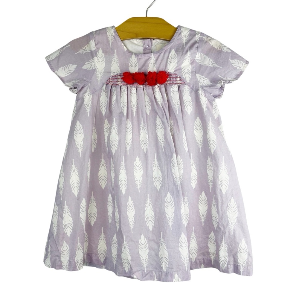 Peek Feather Leaf Lavender Dress Pom Poms Size 18-24 Months
